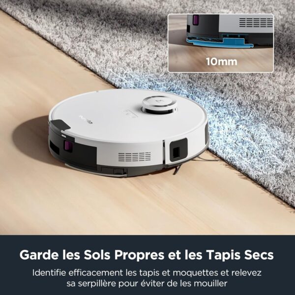 Eureka E10s Robot Aspirateur Laveur avec Station sans Sac Vidage Automatique, Robot Laveur de Sol 4000Pa, Autonomie 180 Minutes, Navigation LiDAR, Évitement d'obstacles, pour Poils d'animaux, Blanc – Image 3