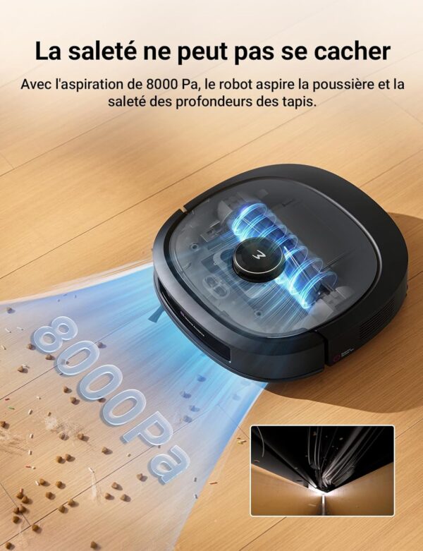 Eureka J20 Robot Aspirateur Laveur Serpillière à Chenille 17 N, 6000mAh Aspirateur Robot Laveur avec Station Autonettoyante, 8000 Pa, Détection de Tapis, AI Détection d'Obstacles, Commande Vocale – Image 3