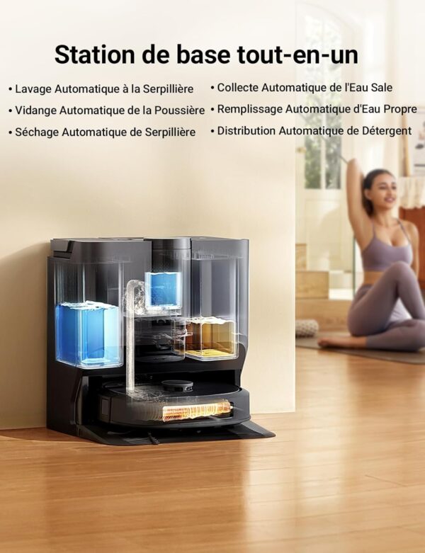 Eureka J20 Robot Aspirateur Laveur Serpillière à Chenille 17 N, 6000mAh Aspirateur Robot Laveur avec Station Autonettoyante, 8000 Pa, Détection de Tapis, AI Détection d'Obstacles, Commande Vocale – Image 4