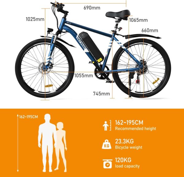 HITWAY Vélo Électrique, VTT Électrique avec Batterie au Lithium Amovible 36V12Ah, Ville E-Bike avec 7 Vitesses, Moteur 250W, Autonomie 35-90km pour Adulte – Image 4