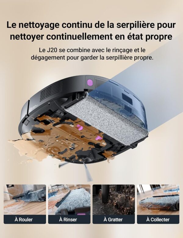 Eureka J20 Robot Aspirateur Laveur Serpillière à Chenille 17 N, 6000mAh Aspirateur Robot Laveur avec Station Autonettoyante, 8000 Pa, Détection de Tapis, AI Détection d'Obstacles, Commande Vocale – Image 5