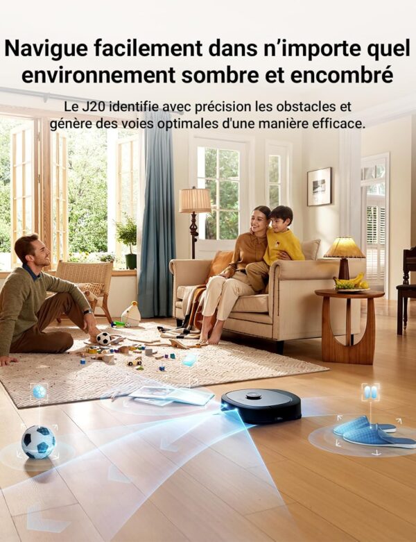 Eureka J20 Robot Aspirateur Laveur Serpillière à Chenille 17 N, 6000mAh Aspirateur Robot Laveur avec Station Autonettoyante, 8000 Pa, Détection de Tapis, AI Détection d'Obstacles, Commande Vocale – Image 6