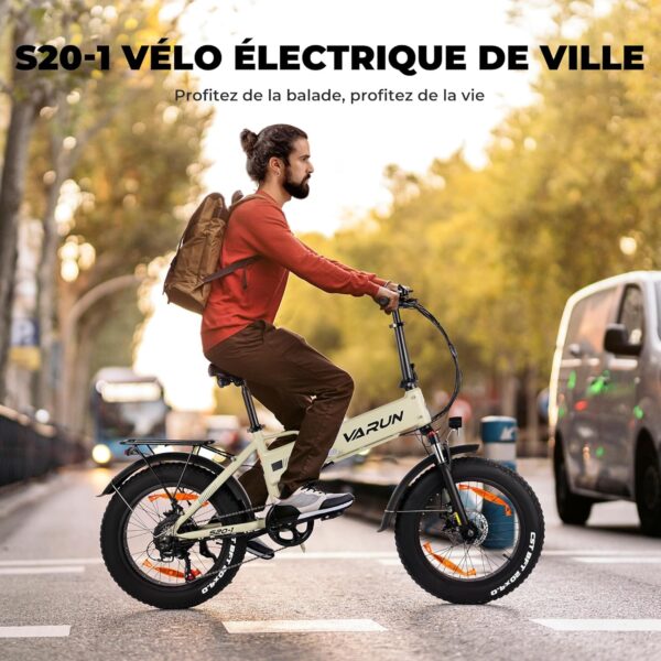 VARUN Velo Electrique, 20"*4.0" Fat Tire Vélo Électrique Pliable avec 48V13Ah Batterie Amovible, Jusqu'à 100KM, 250W Moteur, Velo Eletrique Homme Femme avec 7 Vitesses, E-Bike avec Pédalage Assisté – Image 2