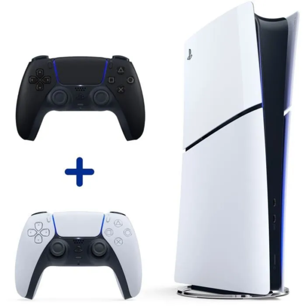 Pack PS5 Standard : Console PS5 (Modèle Slim) + 2ème Manette sans fil PS5 DualSense Noire